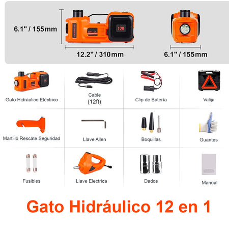 Gato Hidráulico Eléctrico 5 Toneladas + Compresor Inflador + Maletín-Gatos Hidraulicos-Multishop Uruguay