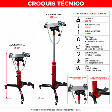 Gato Hidraulico para Retirar Caja De Cambios 600 KG-Gatos Hidraulicos-Multishop Uruguay