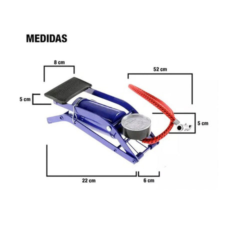 Inflador De Pie Con Manometro 1 Piston Auto-Infladores-Multishop Uruguay