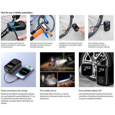 Inflador Portátil 4000mAh Auto Moto Bicicleta Power Bank LCD LED-Infladores-Multishop Uruguay