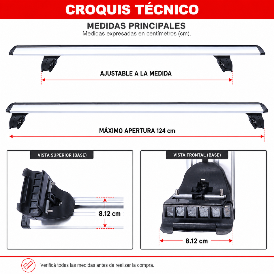 Juego Barras De Techo Transversales Aluminio para rieles pegados-Portaequipajes-Multishop Uruguay