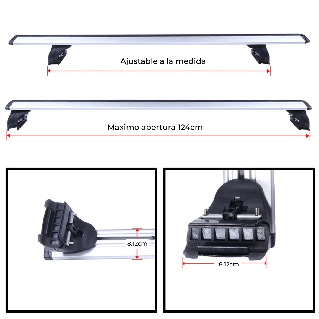 Juego Barras De Techo Transversales Aluminio para rieles pegados-Portaequipajes-Multishop Uruguay