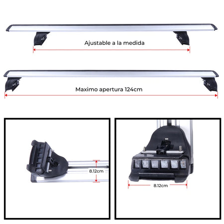 Juego Barras De Techo Transversales Aluminio para rieles pegados-Portaequipajes-Multishop Uruguay