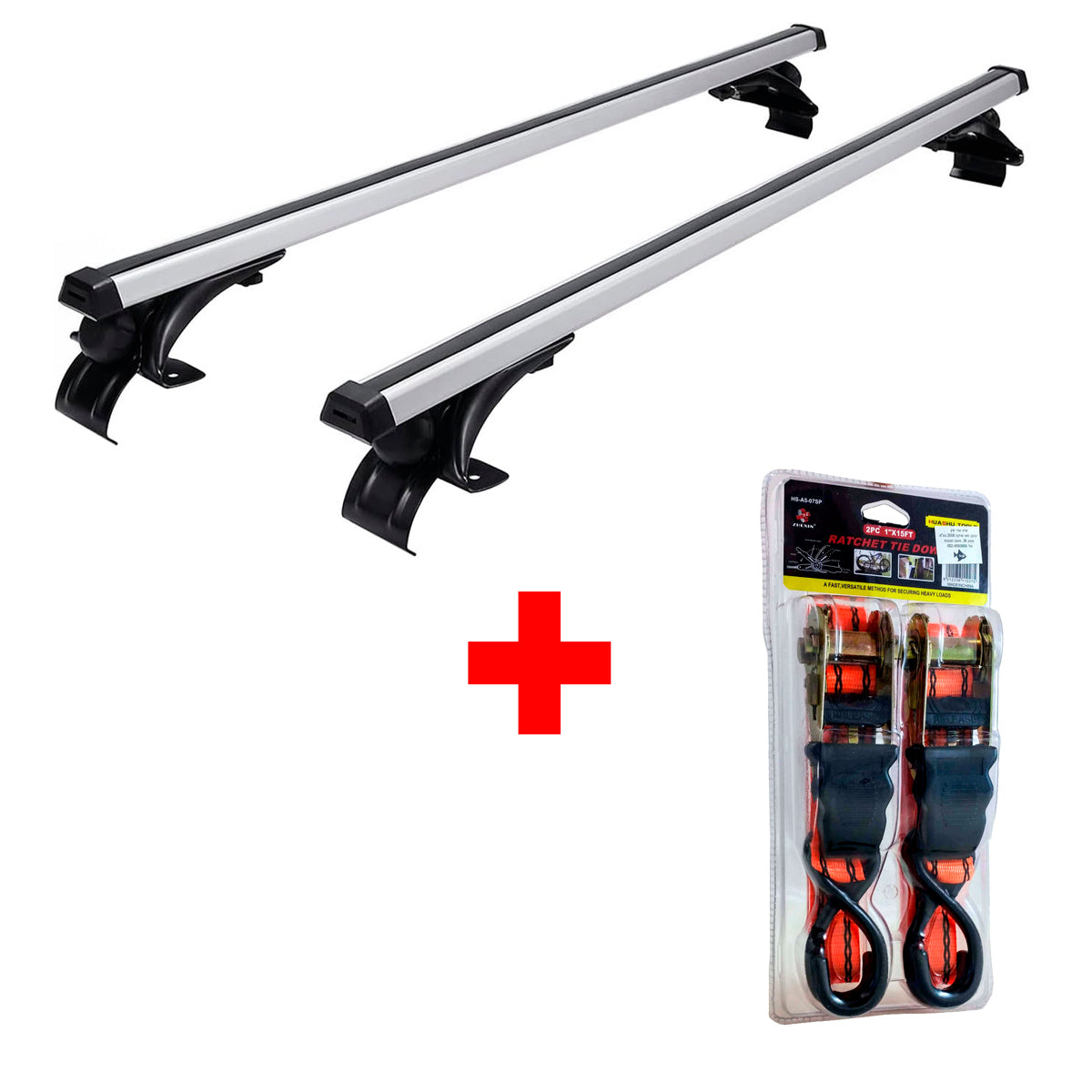 Juego Barras de techo universales 120 cm + Cintas sujeta carga 4,5 m-Portaequipajes-Multishop Uruguay