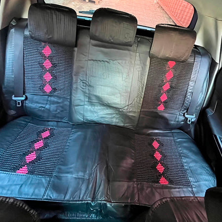 Juego Funda Cubreasientos para auto Eco Cuero Negro/Rojo Lumbar-Cubreasientos Universales-Multishop Uruguay