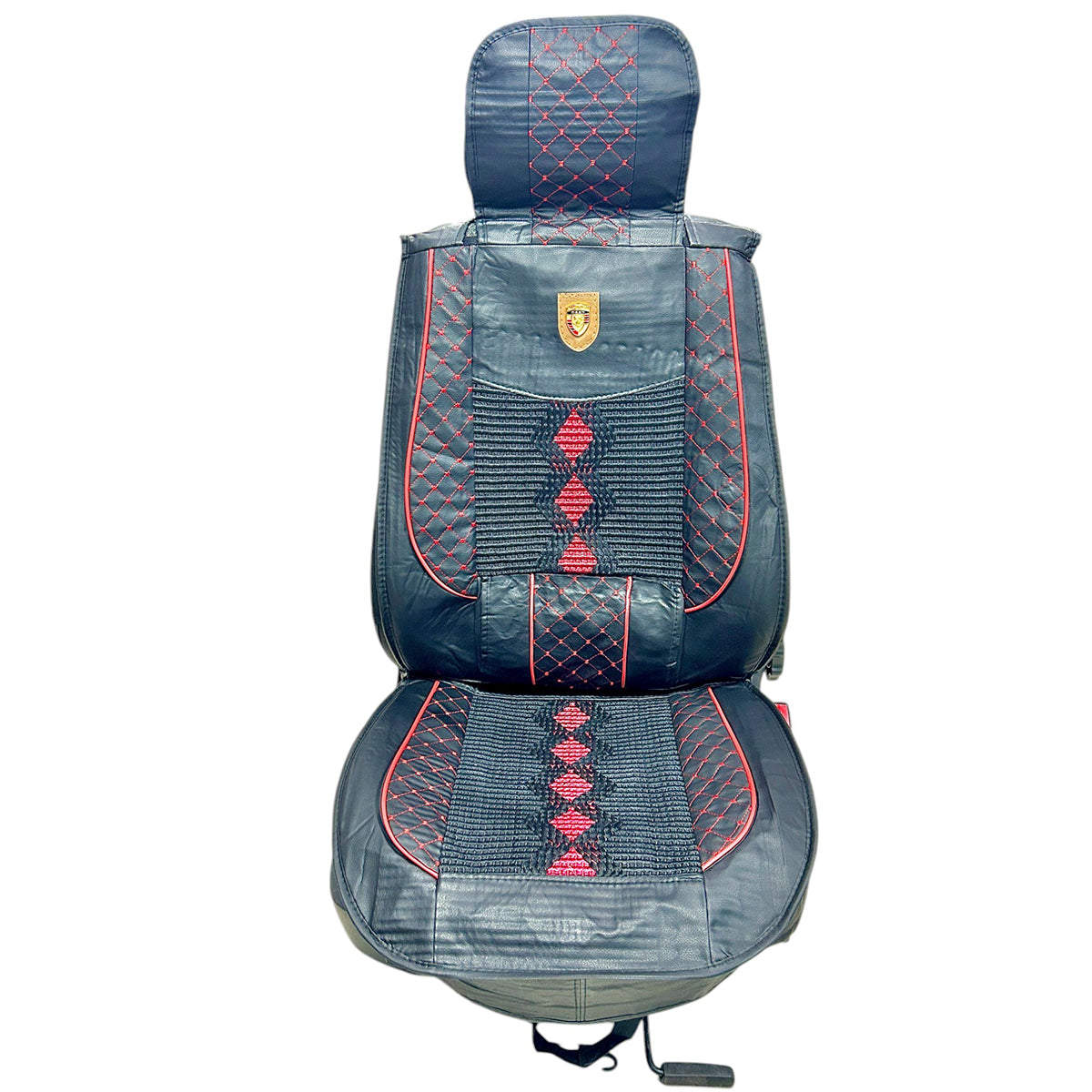 Juego Funda Cubreasientos para auto Eco Cuero Negro/Rojo Lumbar-Cubreasientos Universales-Multishop Uruguay