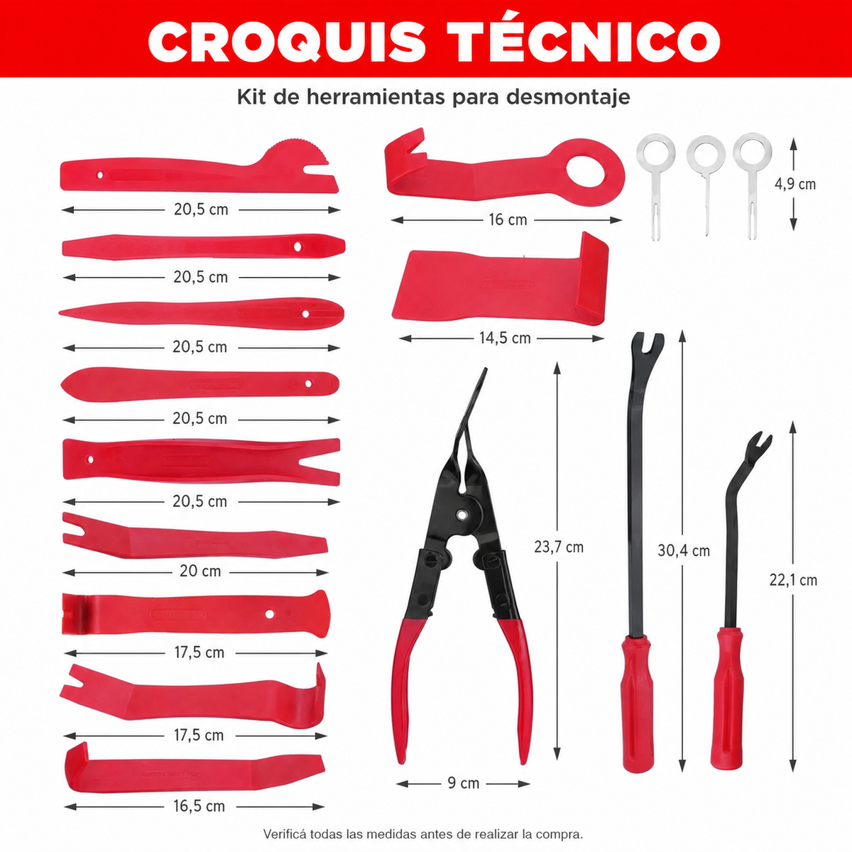 Kit Espátulas Desmontaje Tablero y Puertas Auto 19 Piezas-Multishop Uruguay