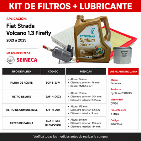 Kit Filtros Fiat Strada Volcano 1.3 Firefly 2021/2025 - Seineca-Kit de Filtros-Multishop Uruguay