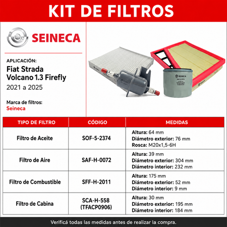 Kit Filtros Fiat Strada Volcano 1.3 Firefly 2021/2025 - Seineca-Kit de Filtros-Multishop Uruguay