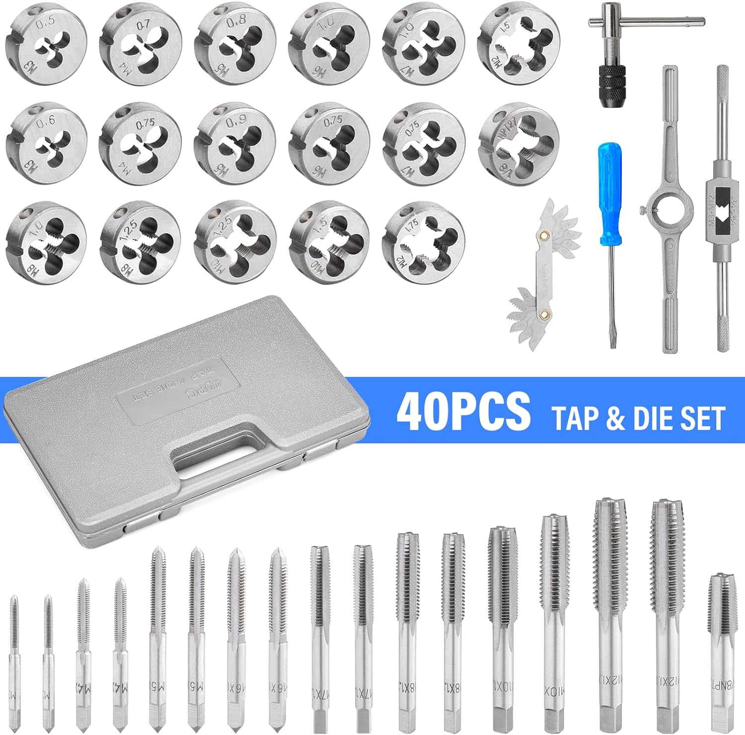 Kit Juego de Terrajas y Machos 40 Piezas Métrico + NTP-Terrajas-Multishop Uruguay