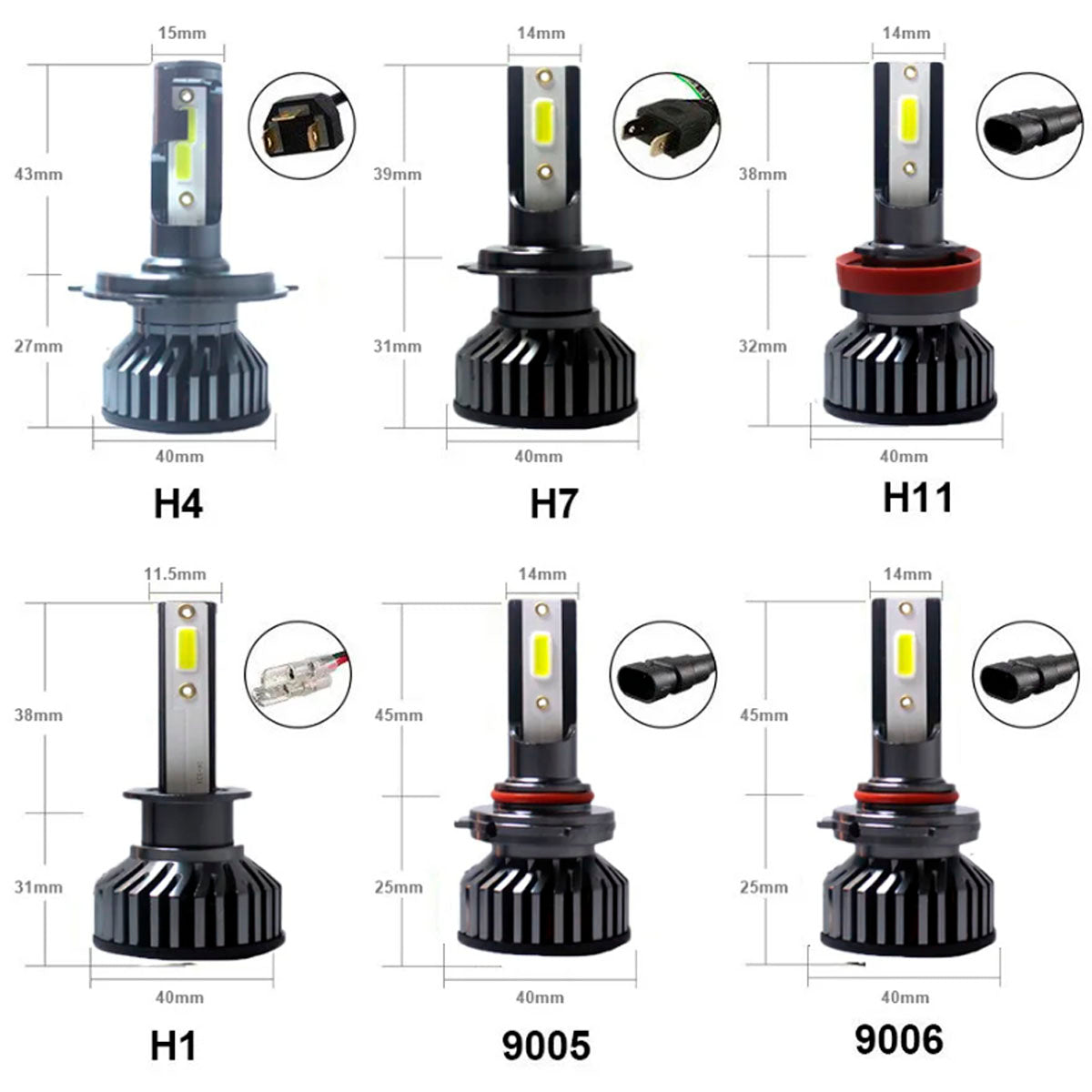 Kit Lámpara LED 48W (24W) 12V H1, H3, H7, H11, H16, H27, 9005, 9006 Canbus-Kit Led-Multishop Uruguay