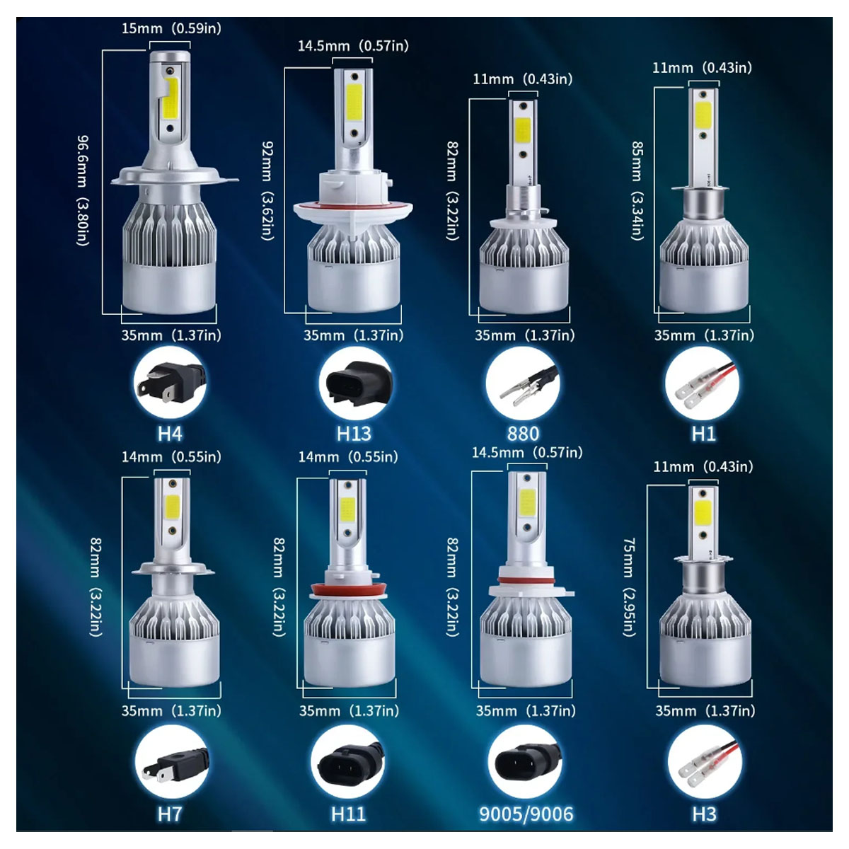 Kit Lampara Led Cree H1, H3, H7, H11, H16, H27, 9005, 9006, 9007 Blancas 6000K-Kit Led-Multishop Uruguay