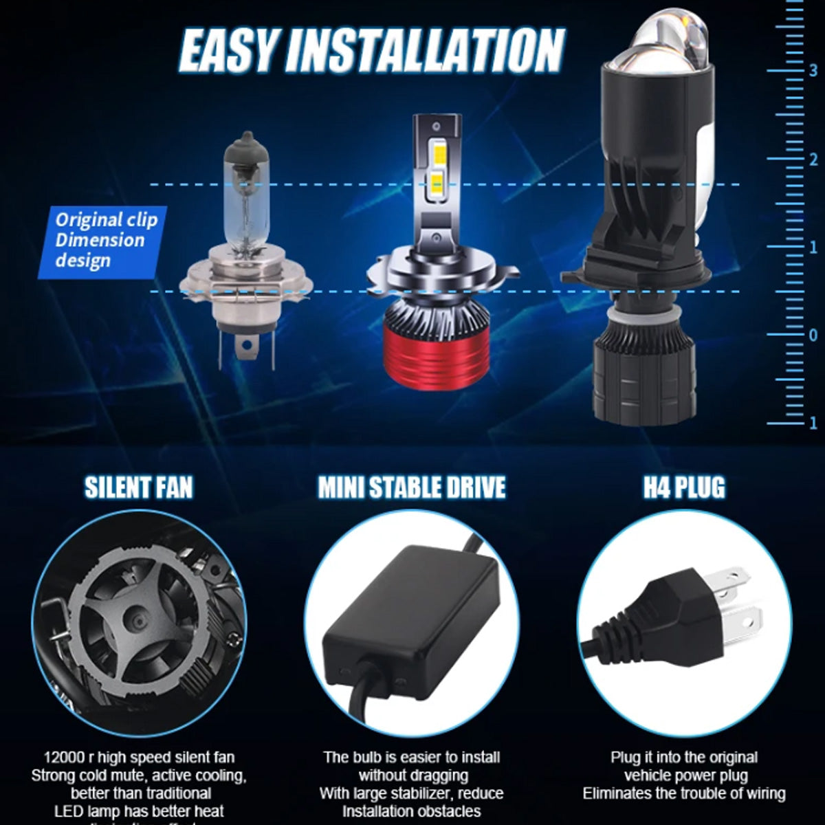 Kit Lamparas Led H4 40W Con Lupa-Kit Led H4-Multishop Uruguay