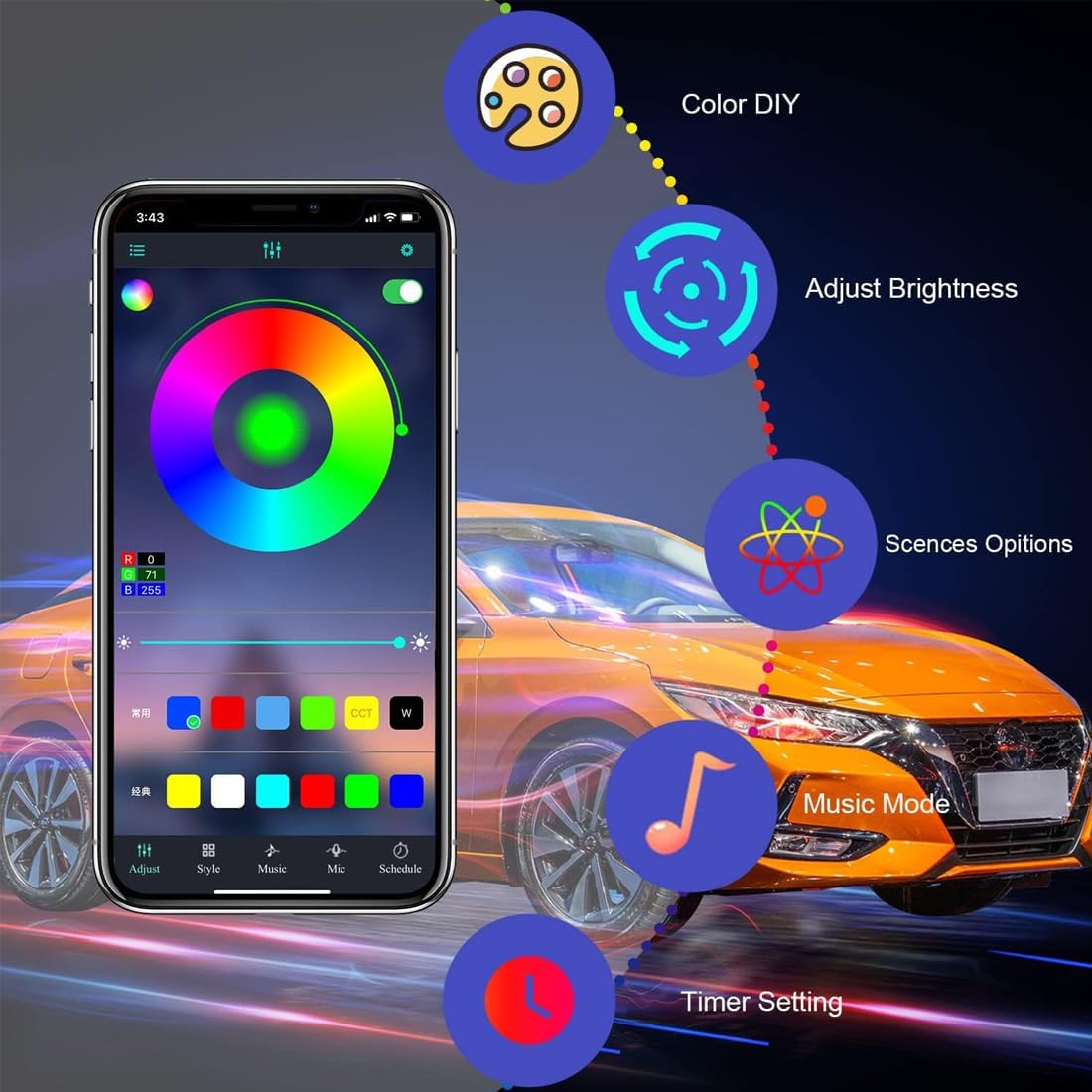 Kit Luces Ambiente Led Rgb Con App 12V-Plafon Interno-Multishop Uruguay