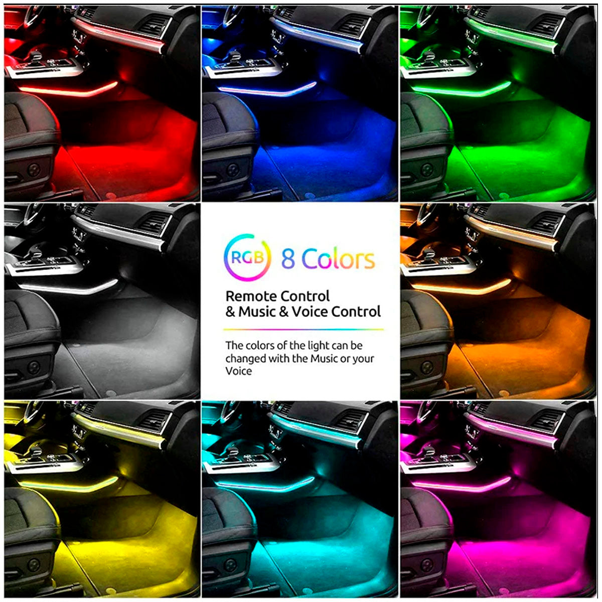 Kit Luces Interior Auto RGB Con Control Remoto-Plafon Interno-Multishop Uruguay