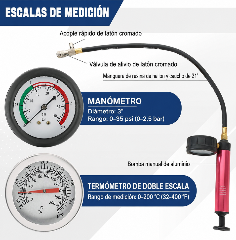 Kit Medidor Presión Sistema Refrigeración 14 Piezas-Kit Medidor Refrigeracion-Multishop Uruguay