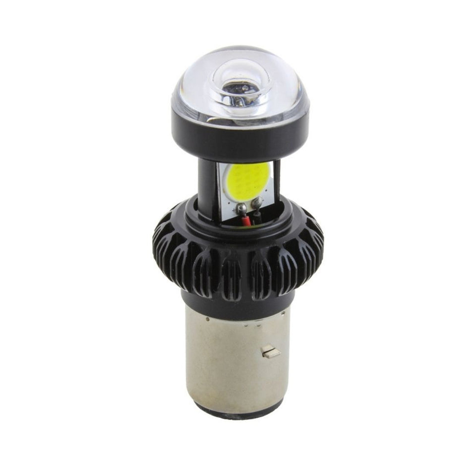Lámpara LED Moto BA20D Alta y Baja 12V-80V 24W con Lupa-Lamparas motos-Multishop Uruguay