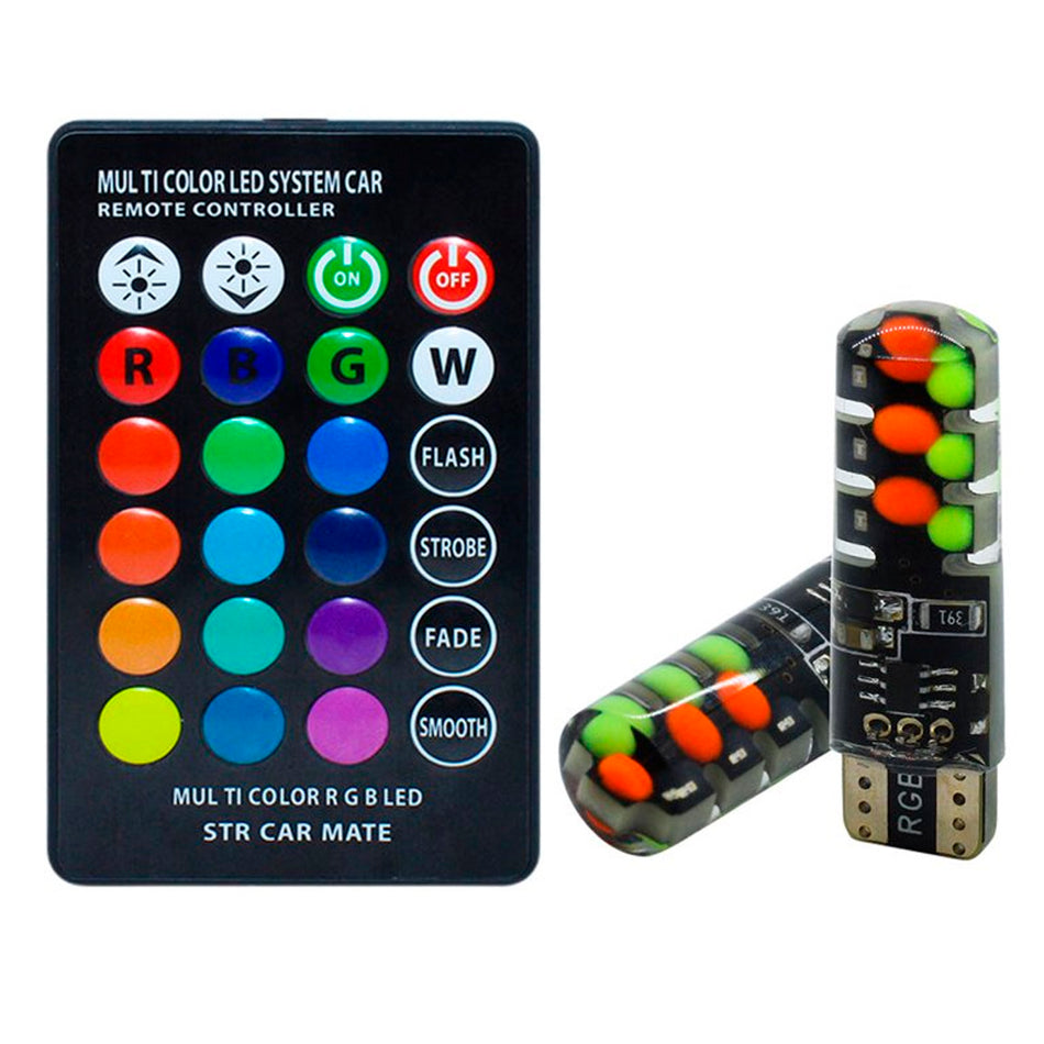 Lampara Led T10 12 Colores C/Control Remoto Rgb-Lamparas T10-Multishop Uruguay
