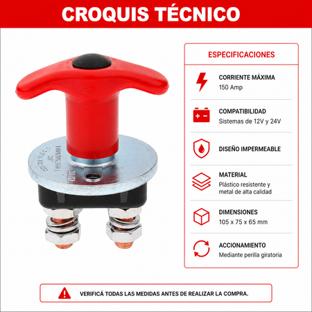 Llave De Corte Corriente 12V-24V 150 Amp-Accesorios-Multishop Uruguay
