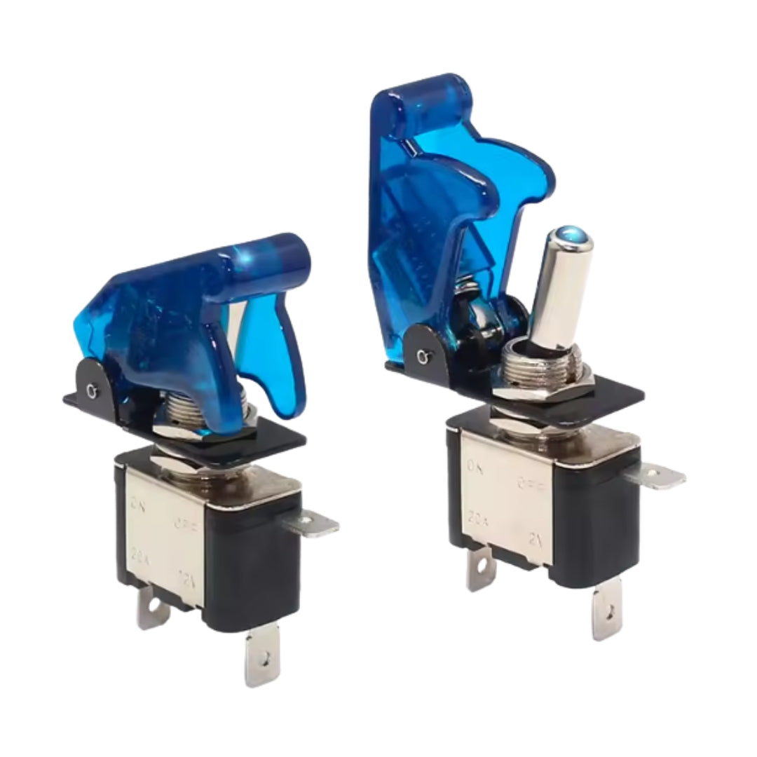 Llave Palanca 12V ON-OFF con Tapa Tipo Avión Azul-Interruptor Motos-Multishop Uruguay