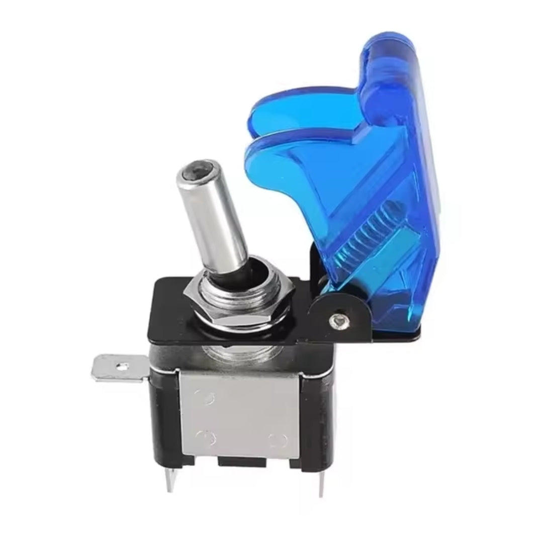 Llave Palanca 12V ON-OFF con Tapa Tipo Avión Azul-Interruptor Motos-Multishop Uruguay