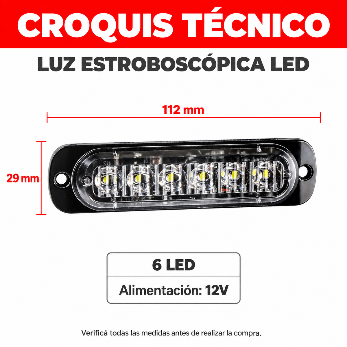 Luz Led Baliza Estroboscópica 12V 18 Modos Seguridad x4 Un-Faro Caminero-Multishop Uruguay