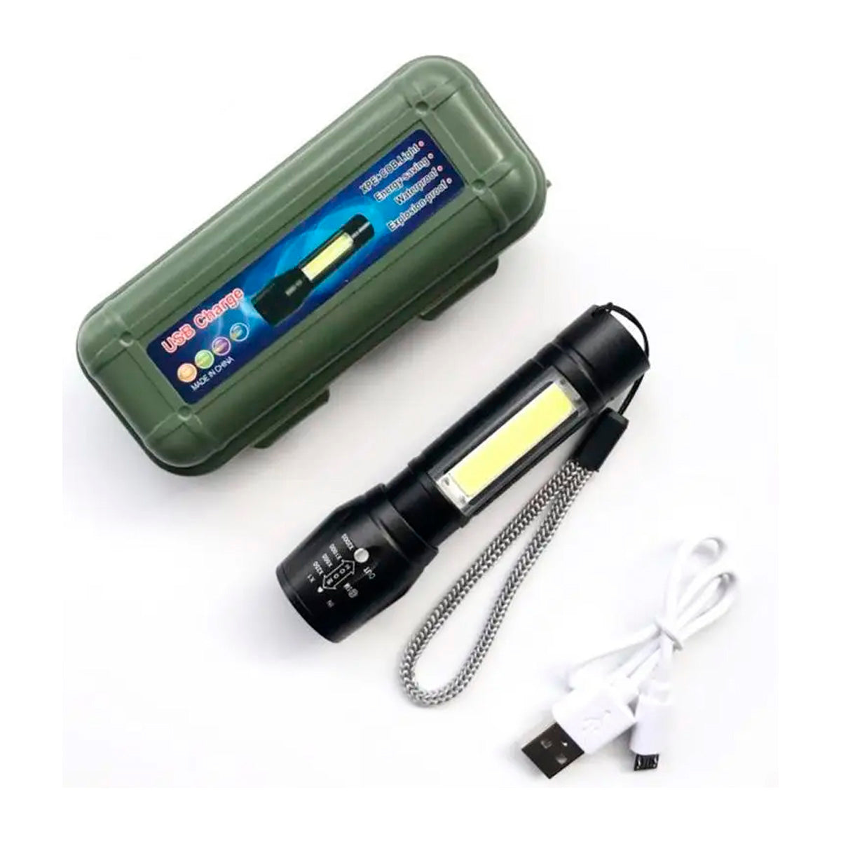 Mini Linterna LED Recargable USB Zoom Ajustable-Linternas-Multishop Uruguay