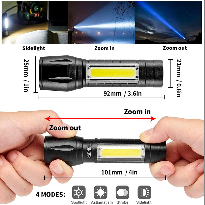 Mini Linterna LED Recargable USB Zoom Ajustable-Linternas-Multishop Uruguay