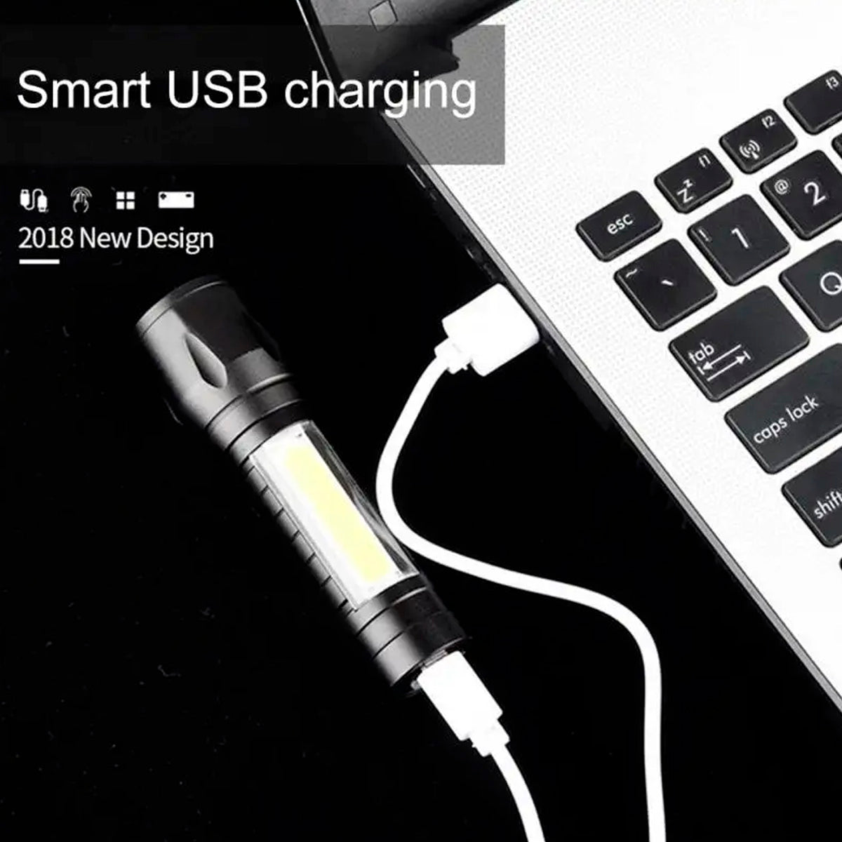 Mini Linterna LED Recargable USB Zoom Ajustable-Linternas-Multishop Uruguay