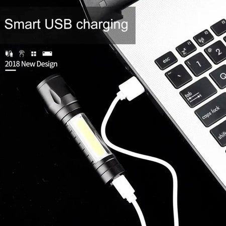 Mini Linterna LED Recargable USB Zoom Ajustable-Linternas-Multishop Uruguay