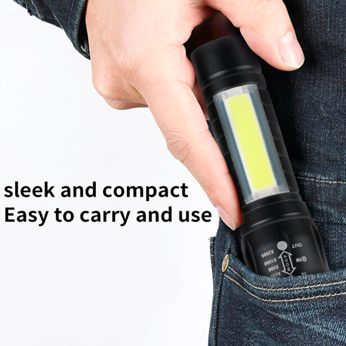 Mini Linterna LED Recargable USB Zoom Ajustable-Linternas-Multishop Uruguay