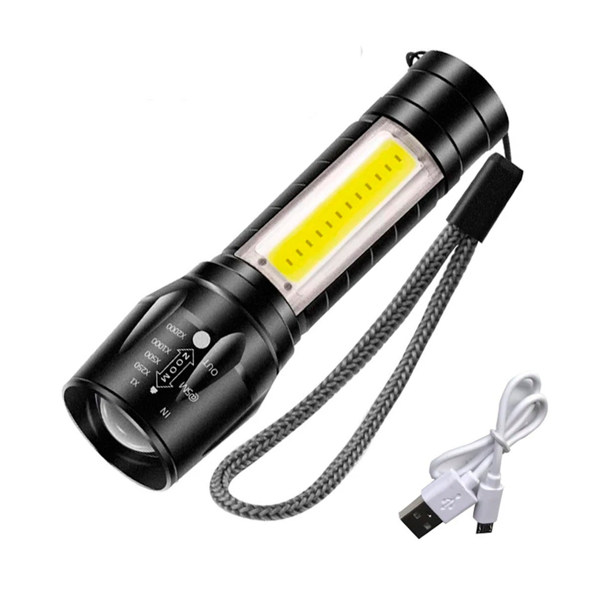 Mini Linterna LED Recargable USB Zoom Ajustable-Linternas-Multishop Uruguay