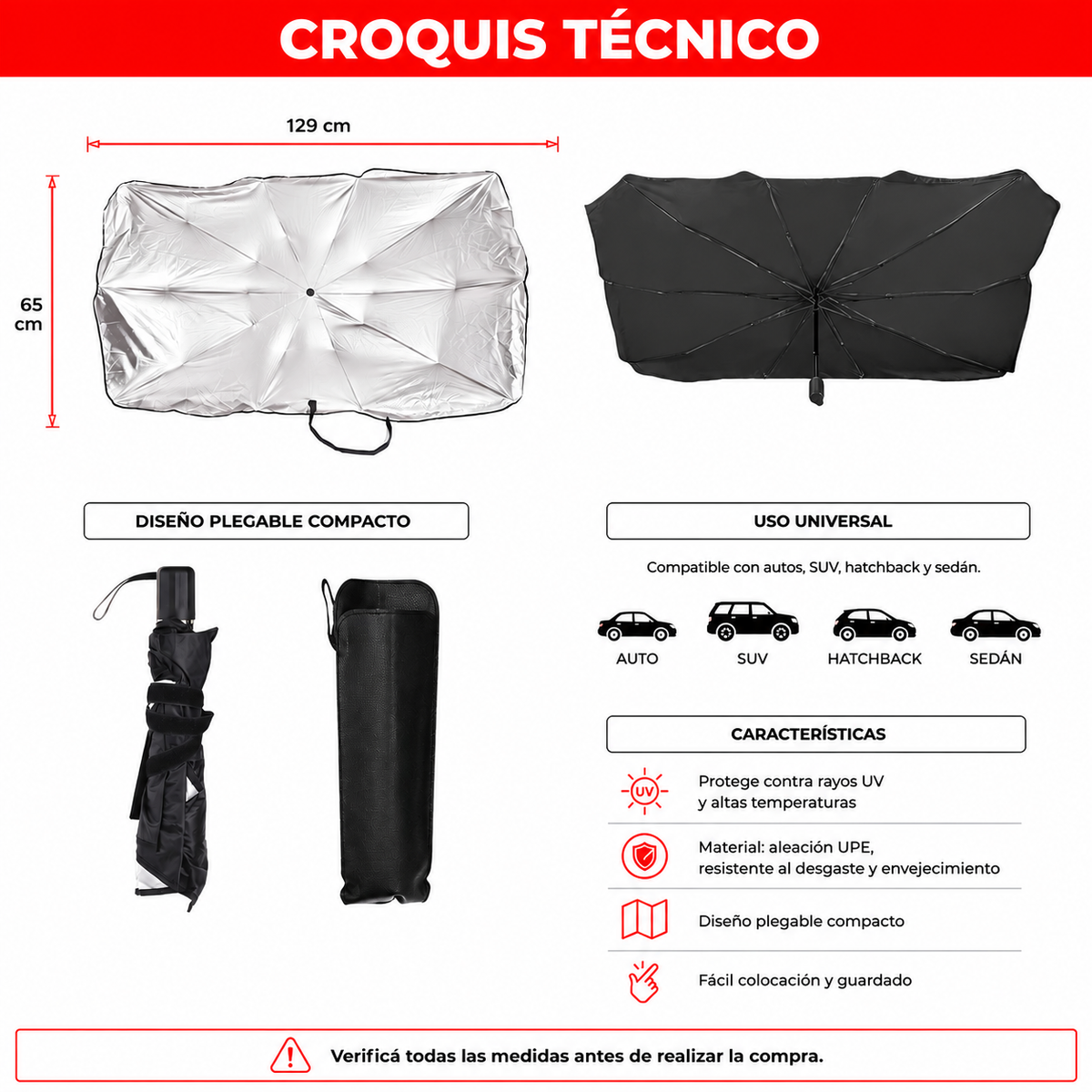Parasol tipo paraguas 65x126 cm universal-Parasoles-Multishop Uruguay