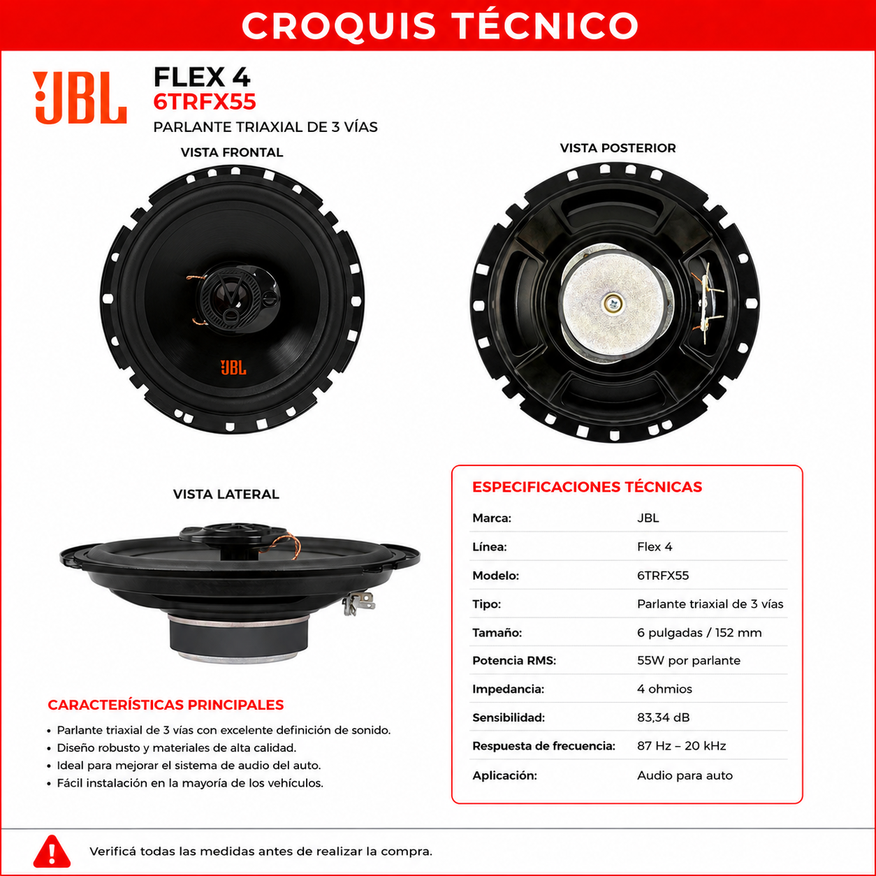 Parlantes JBL 6 pulgadas 55W Flex 4-Parlantes-Multishop Uruguay