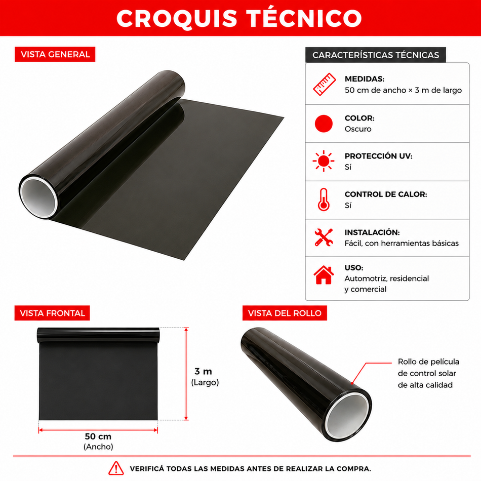 Pelicula Solar Polarizado rollo 3M X 050 Oscura-Accesorios-Multishop Uruguay