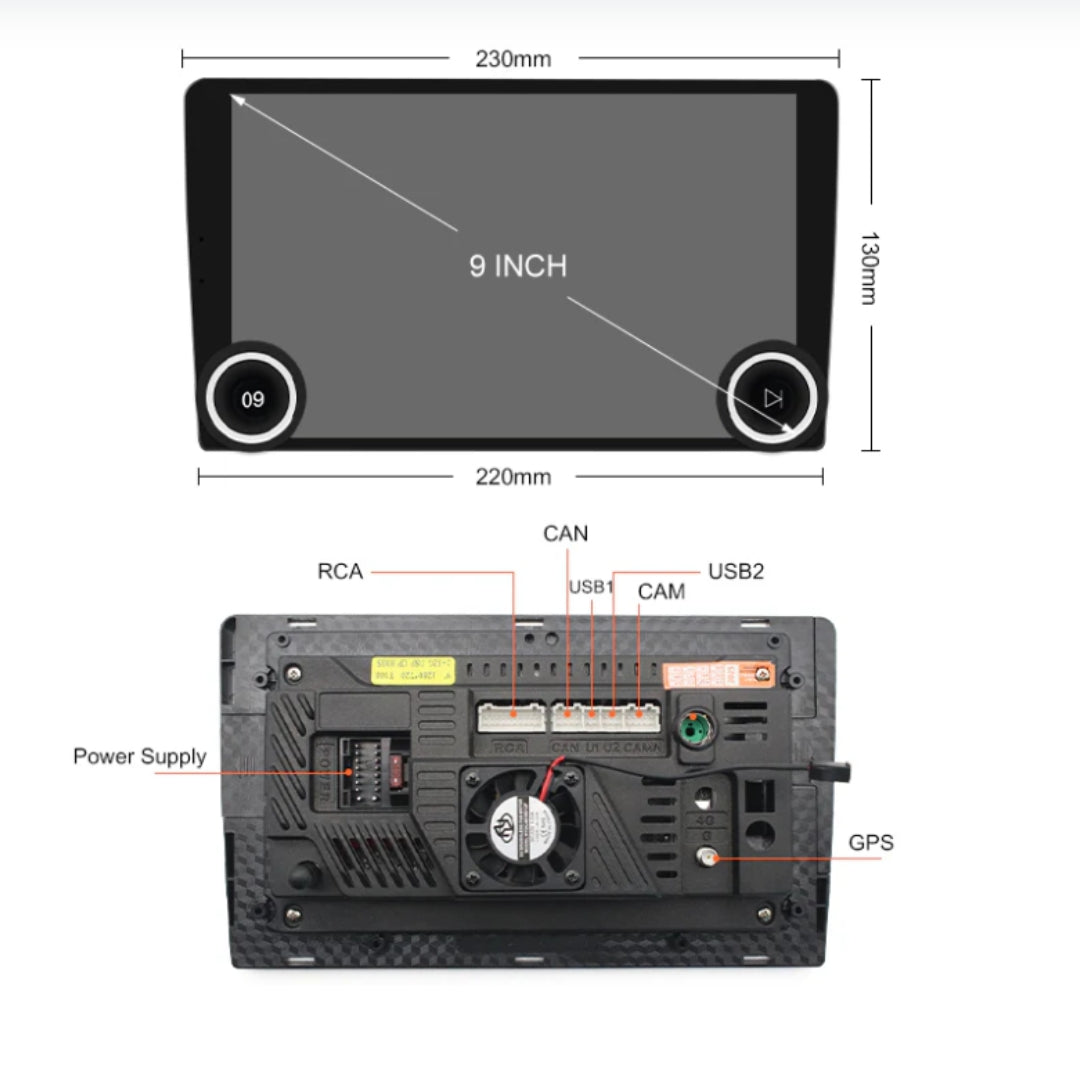Radio Doble Din 9" Android 15 4+64Gb Fm Con Perillas-9 Pulgadas-Multishop Uruguay