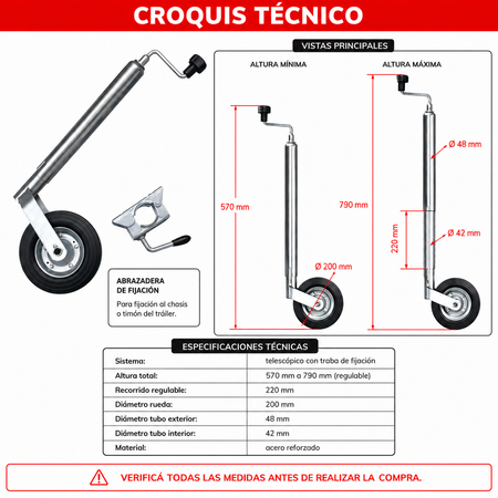 Rueda Para Remolque Regulable Con Traba-Enganche de Remolque-Multishop Uruguay