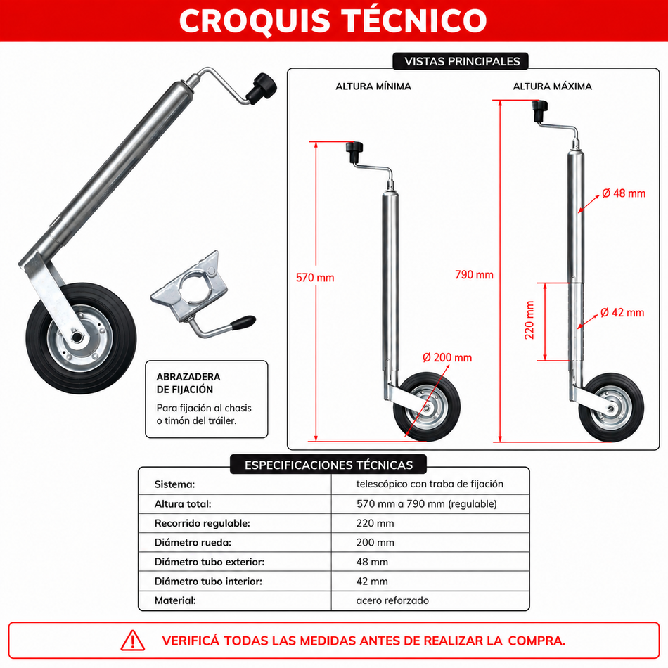 Rueda Para Remolque Regulable Con Traba-Enganche de Remolque-Multishop Uruguay