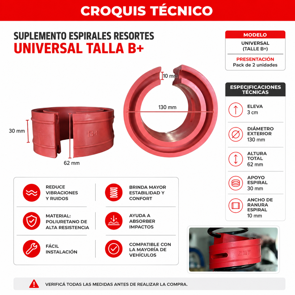 Suplemento Espirales Resortes Universal Talla B +-Suplementos-Multishop Uruguay