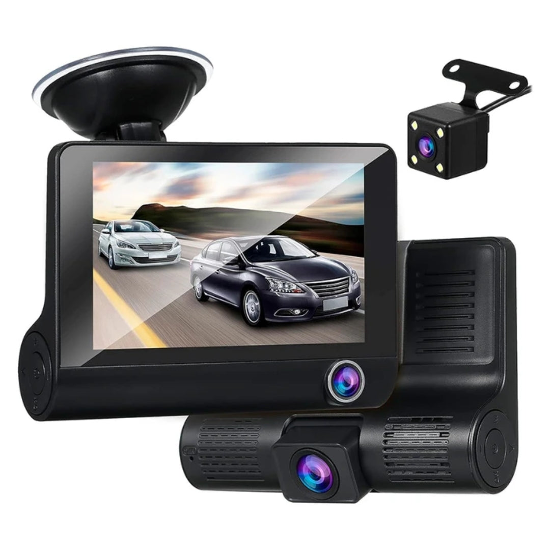 Triple Cámara DVR Auto Frontal Interior y Reversa-Camaras de Reversa-Multishop Uruguay
