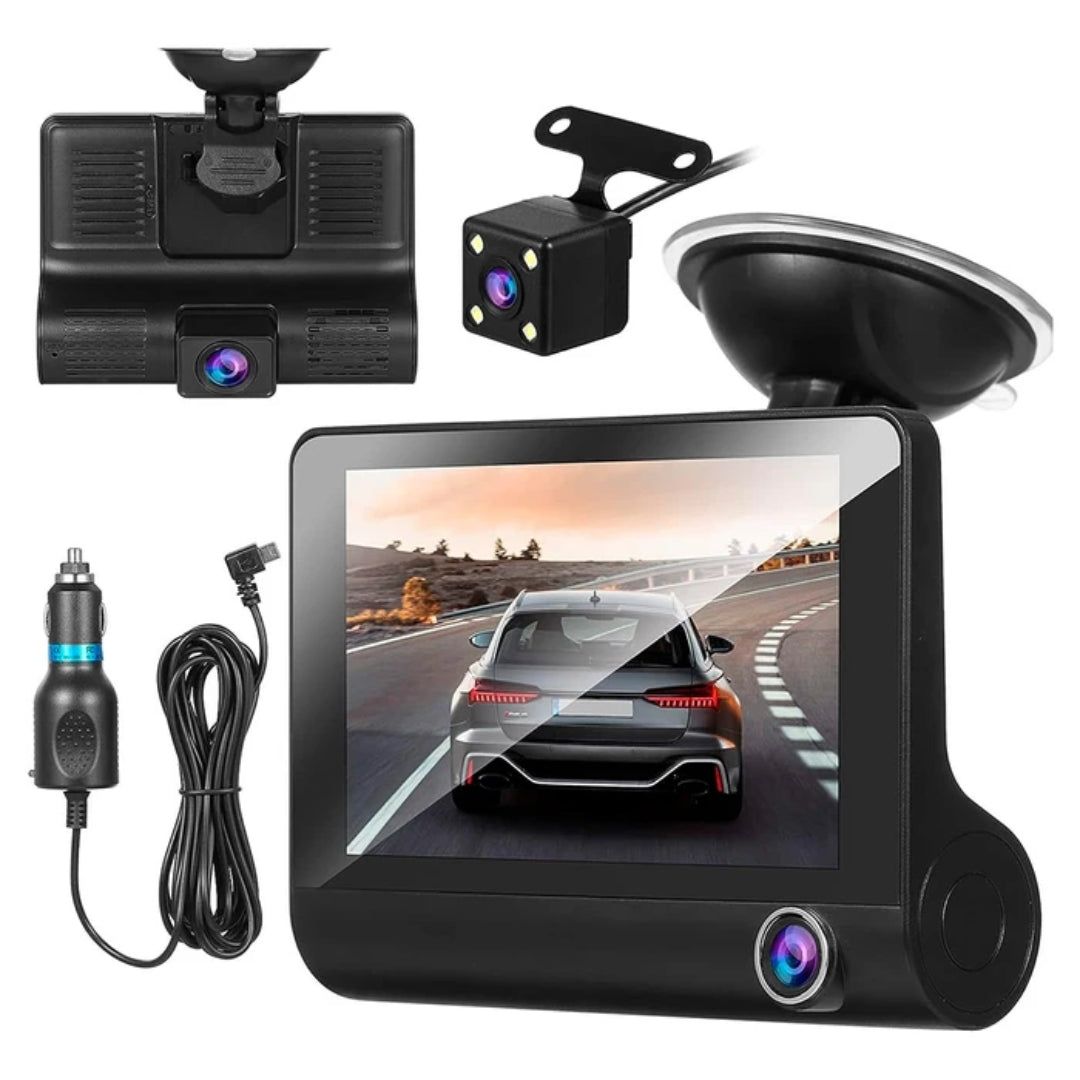 Triple Cámara DVR Auto Frontal Interior y Reversa-Camaras de Reversa-Multishop Uruguay
